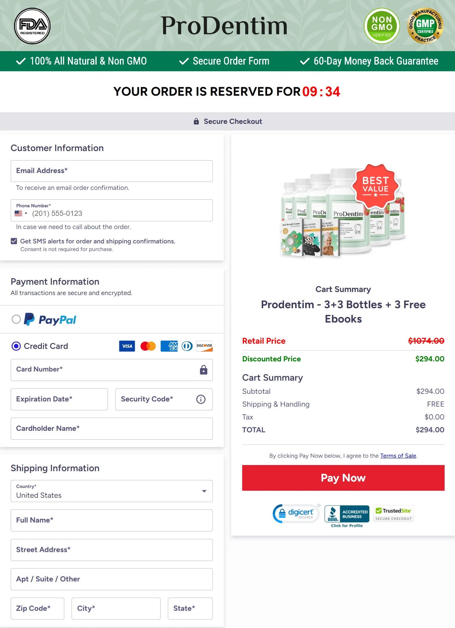 ProDentim checkout page